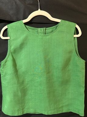 Women’s Green Sleeveless 100% Linen crop Top size M
